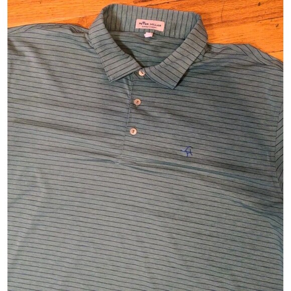 Peter Millar Men's Green Striped Golf Polo Shirt Casual Soft Stretch Sz XL EUC - Picture 1 of 9